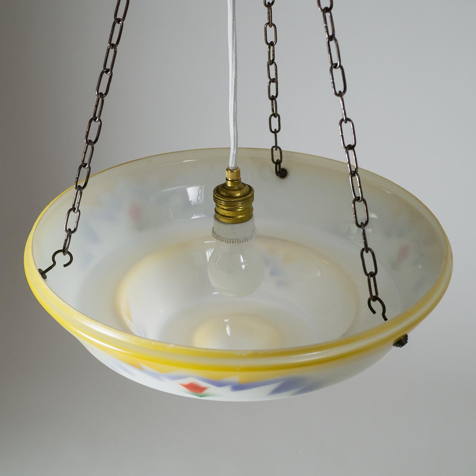 Art Deco 1930s Suspension Light, Enameled Glass and Brass For Sale 6