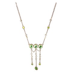 1930s Art Deco Peridot Pearl Gem Stone Pendant Lavaliere Necklace Sautoir Chain