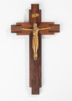 Crucifix Jesus Christus auf Holzkreuz, Art déco-Periode der 1930er Jahre