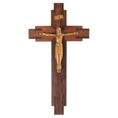 1930's Art Deco Period Crucifix Jesus Christ on Wooden Cross