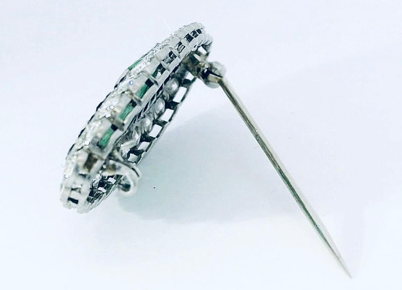 Women's or Men's 1930s Art Deco Platinum Brooch Carved Jadeite Jade & Old European Cut Diamonds For Sale
