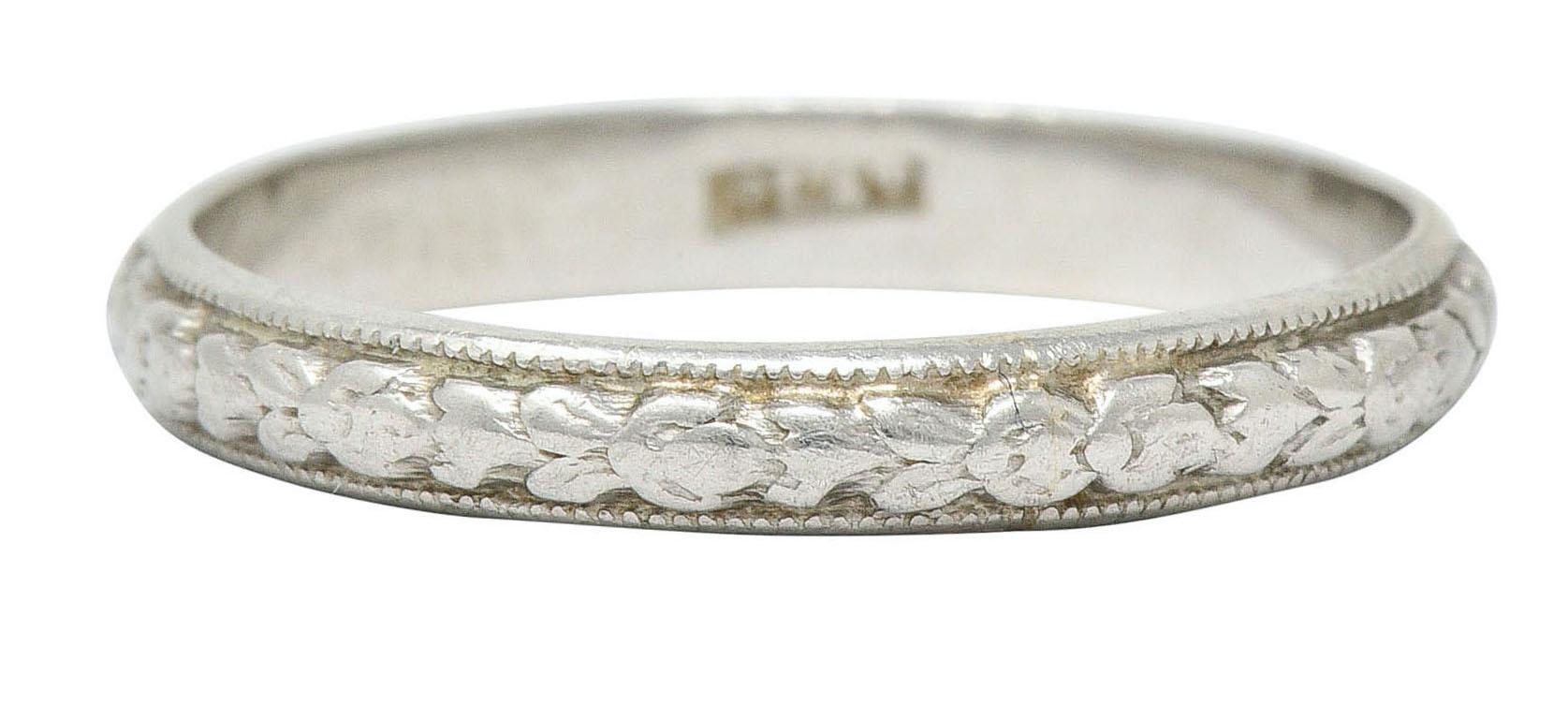 Women's or Men's 1930s Art Deco Platinum Orange Blossom Foliate Band Ring