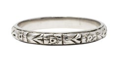 1930's Art Deco Platinum Orange Blossom Wedding Band Ring
