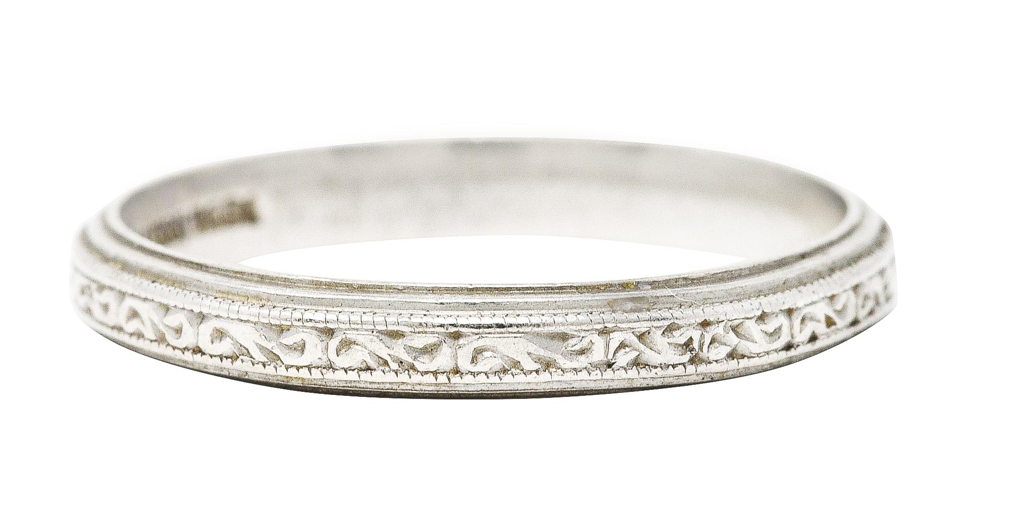 1930's Art Deco Platinum Scrolling Stacking Band Ring In Excellent Condition In Philadelphia, PA