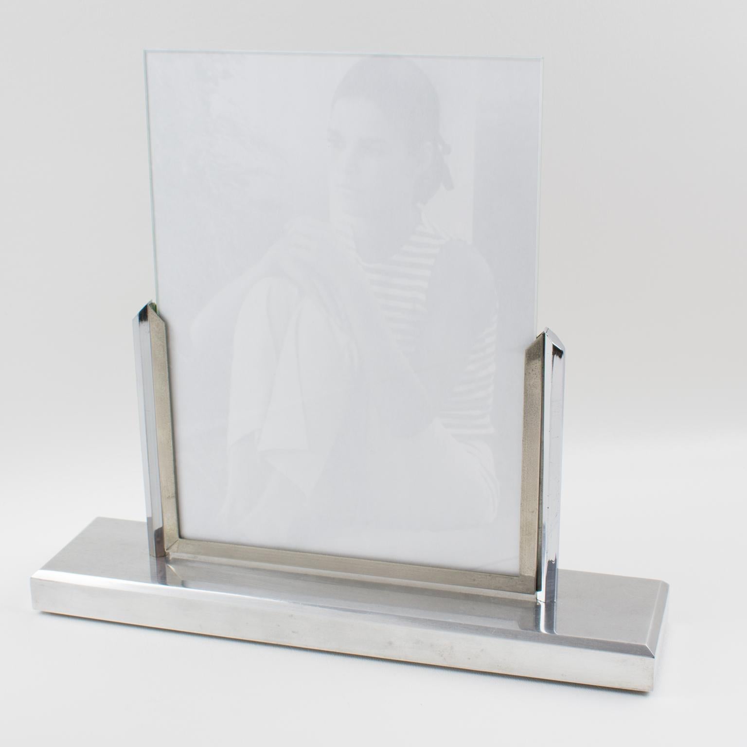 1930s Art Deco Polished Aluminum Picture Frame In Good Condition In Atlanta, GA