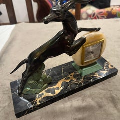 1930s  Art Deco Portoro Marble and Metal French Table Clock