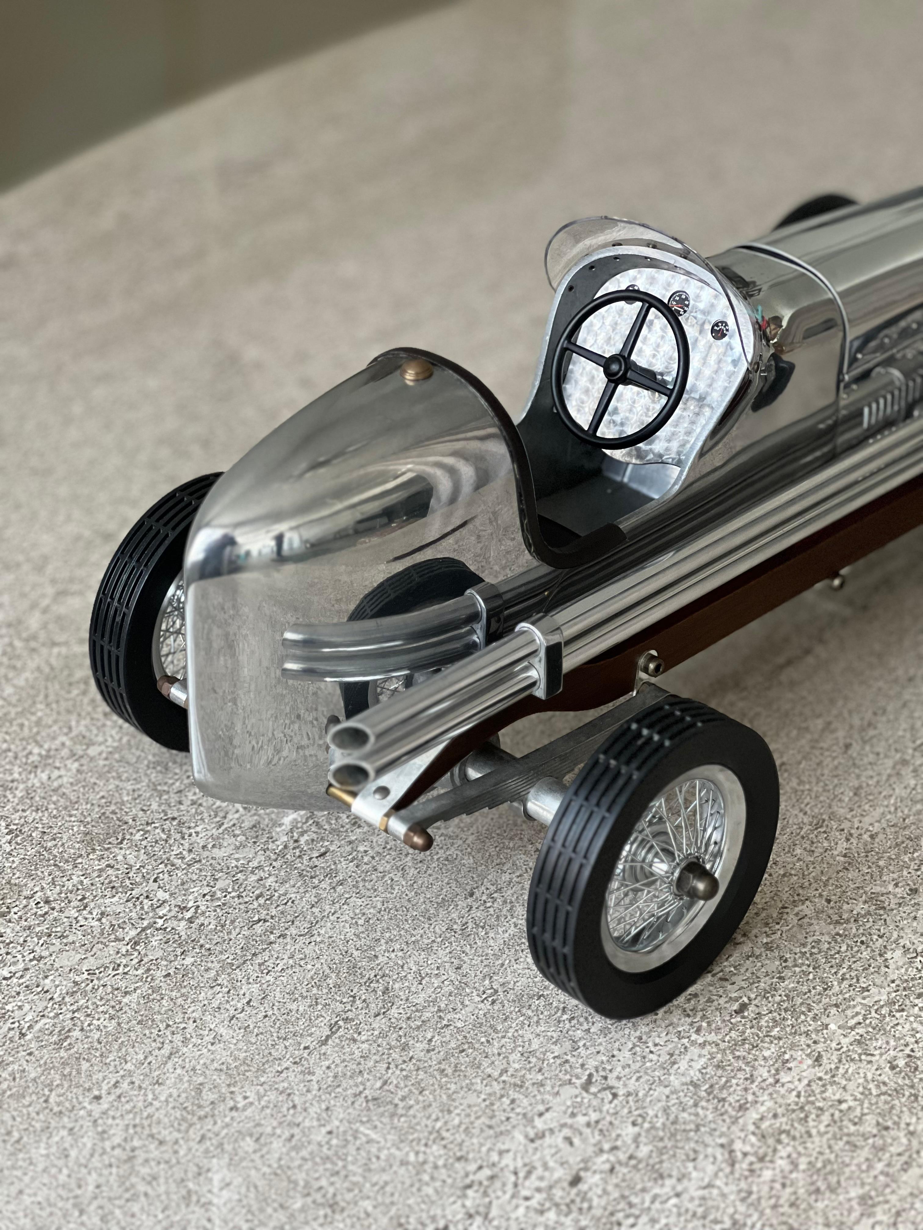 Contemporary 1930s Art Deco Race Car Metal Model, Highly Detailed, Collectible Decorative  For Sale