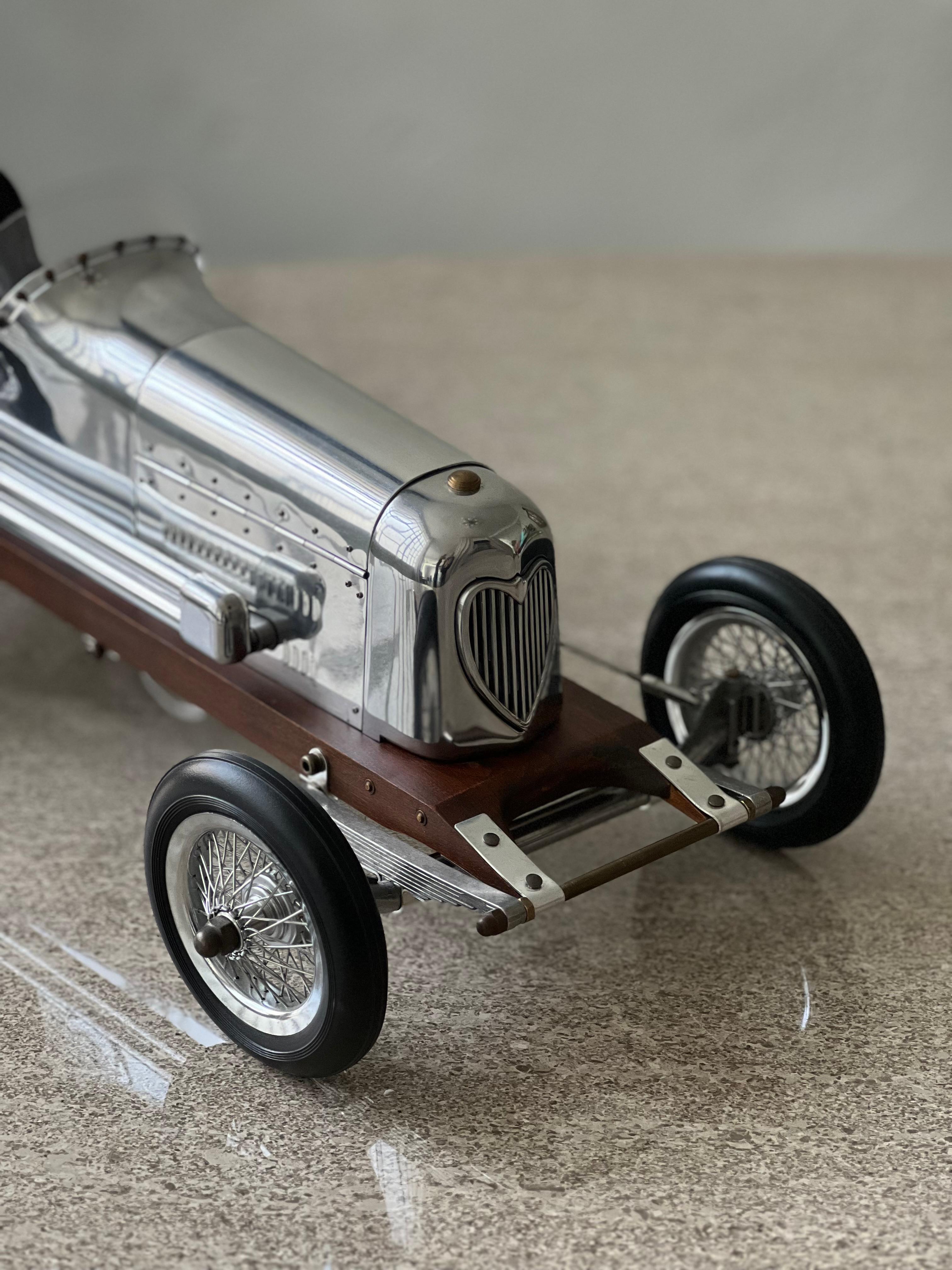 Stainless Steel 1930s Art Deco Race Car Metal Model, Highly Detailed, Collectible Decorative  For Sale