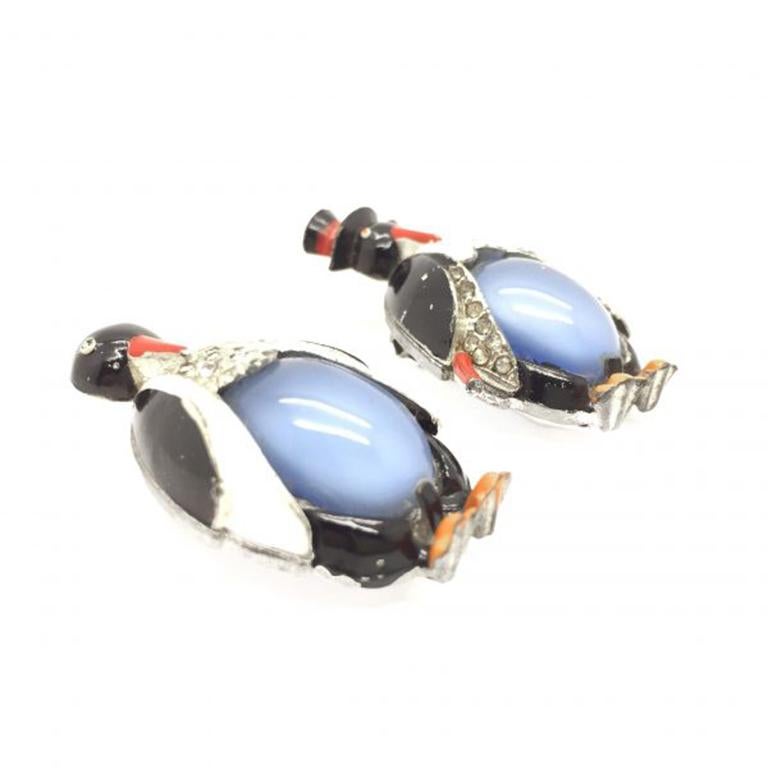 1930s Art Deco Rare Mr & Mrs Penguin Early Coro Fur Clips In Good Condition In Wilmslow, GB