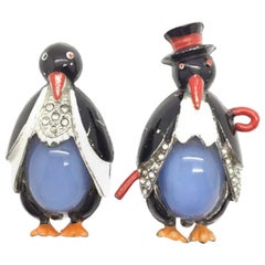 Vintage 1930s Art Deco Rare Mr & Mrs Penguin Early Coro Fur Clips