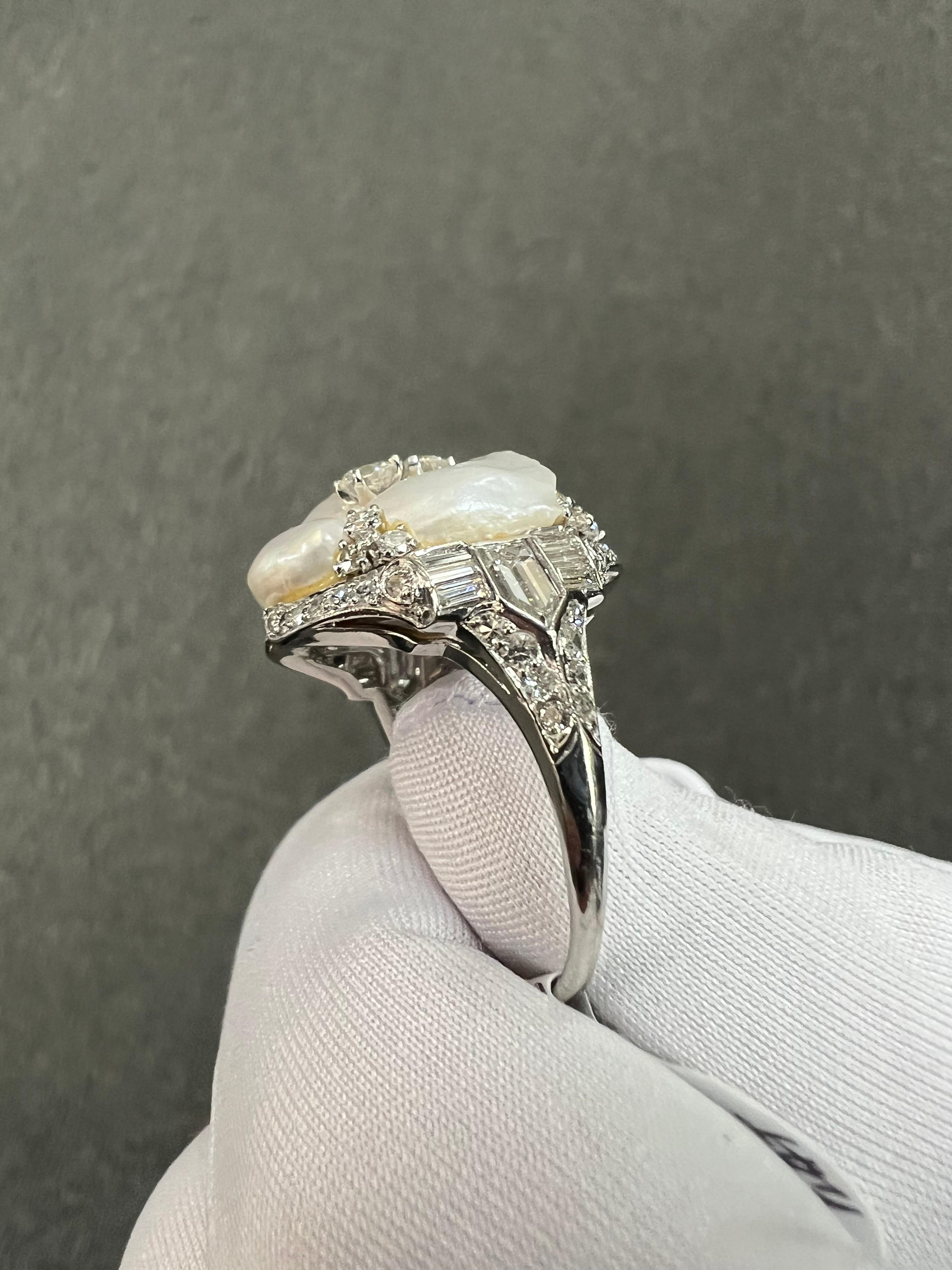 1930er Jahre Art Deco River Perle Diamant Platin Dinner Cocktail-Ring 6