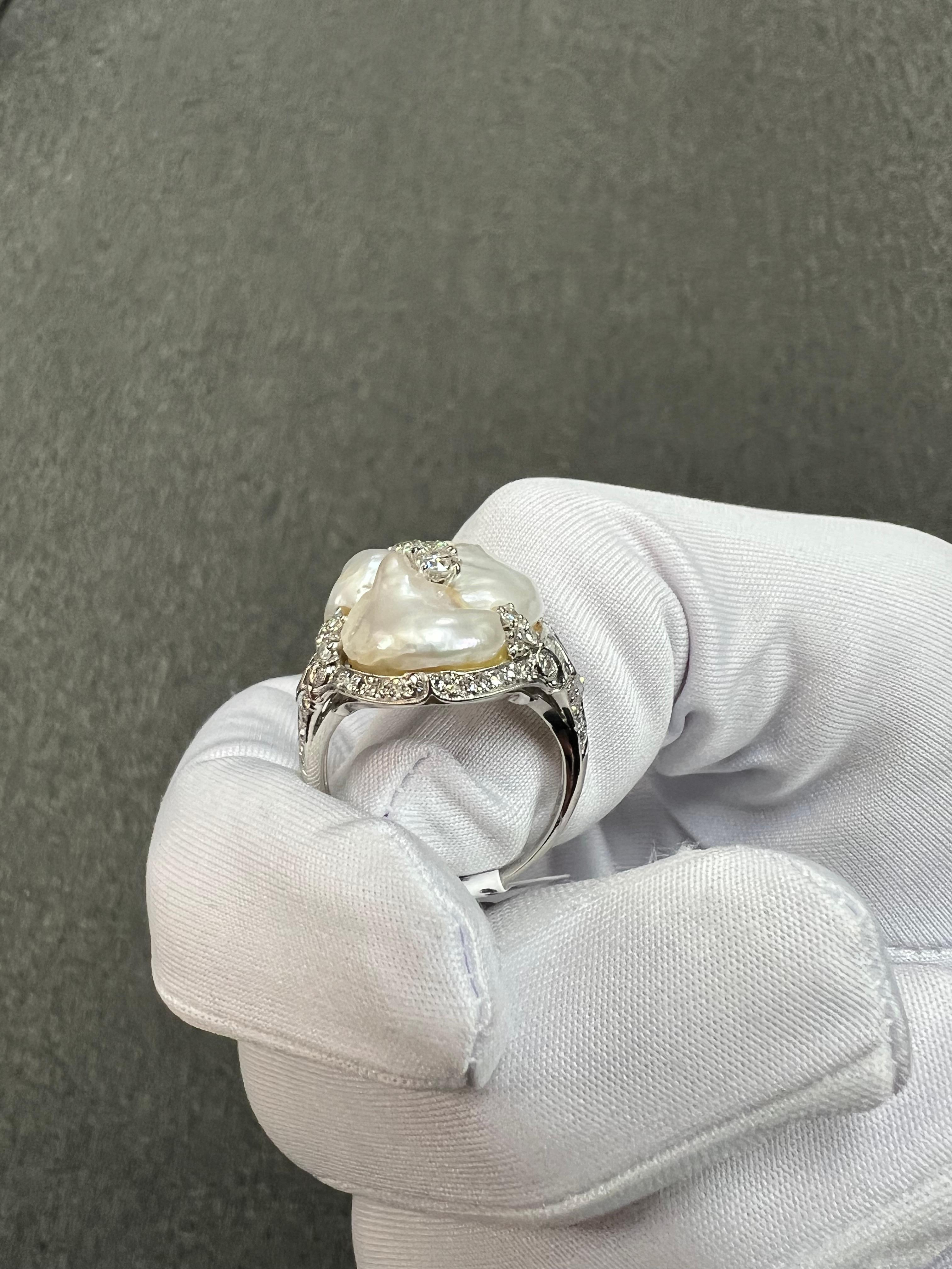 1930er Jahre Art Deco River Perle Diamant Platin Dinner Cocktail-Ring 7