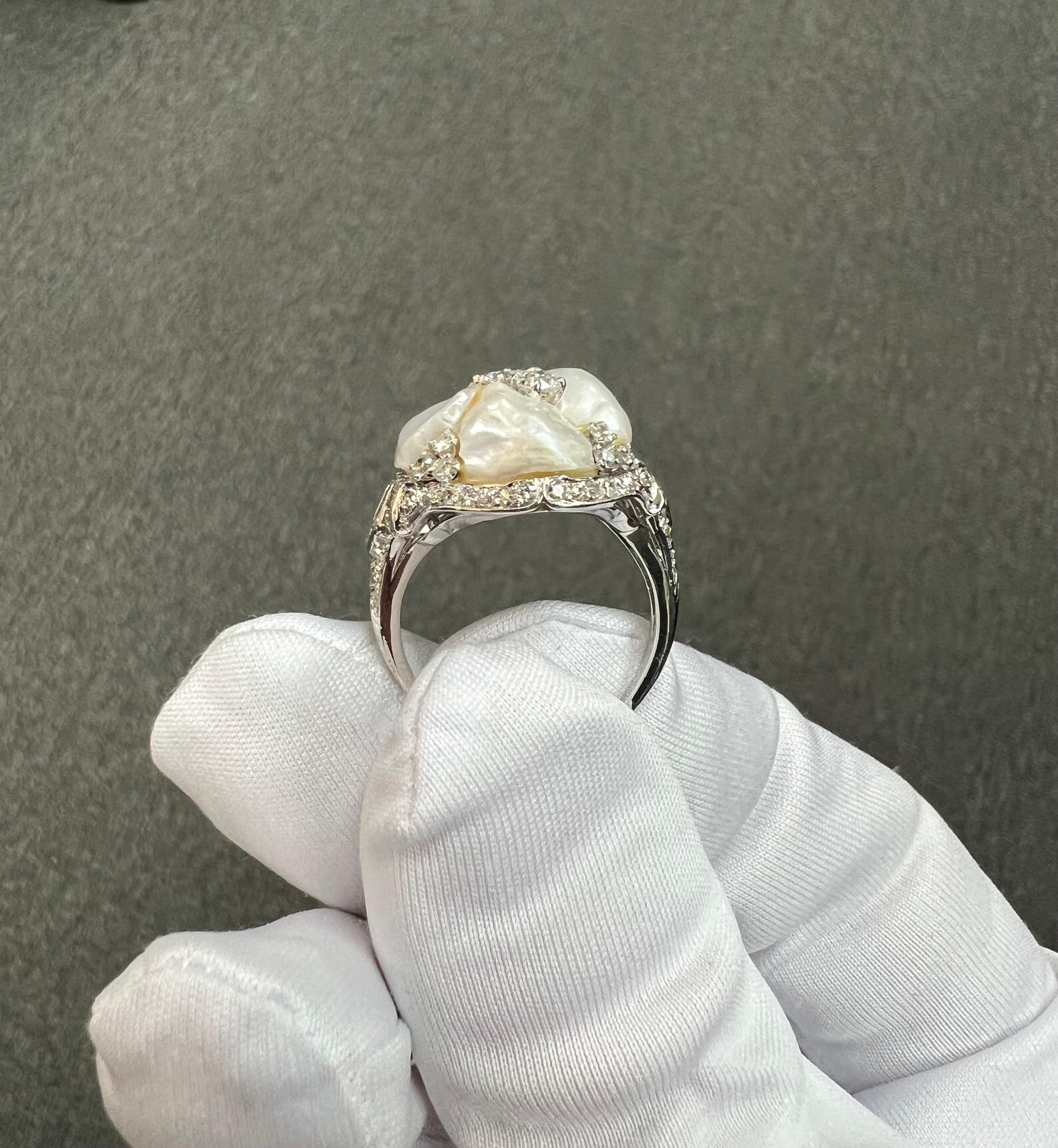 1930er Jahre Art Deco River Perle Diamant Platin Dinner Cocktail-Ring 10
