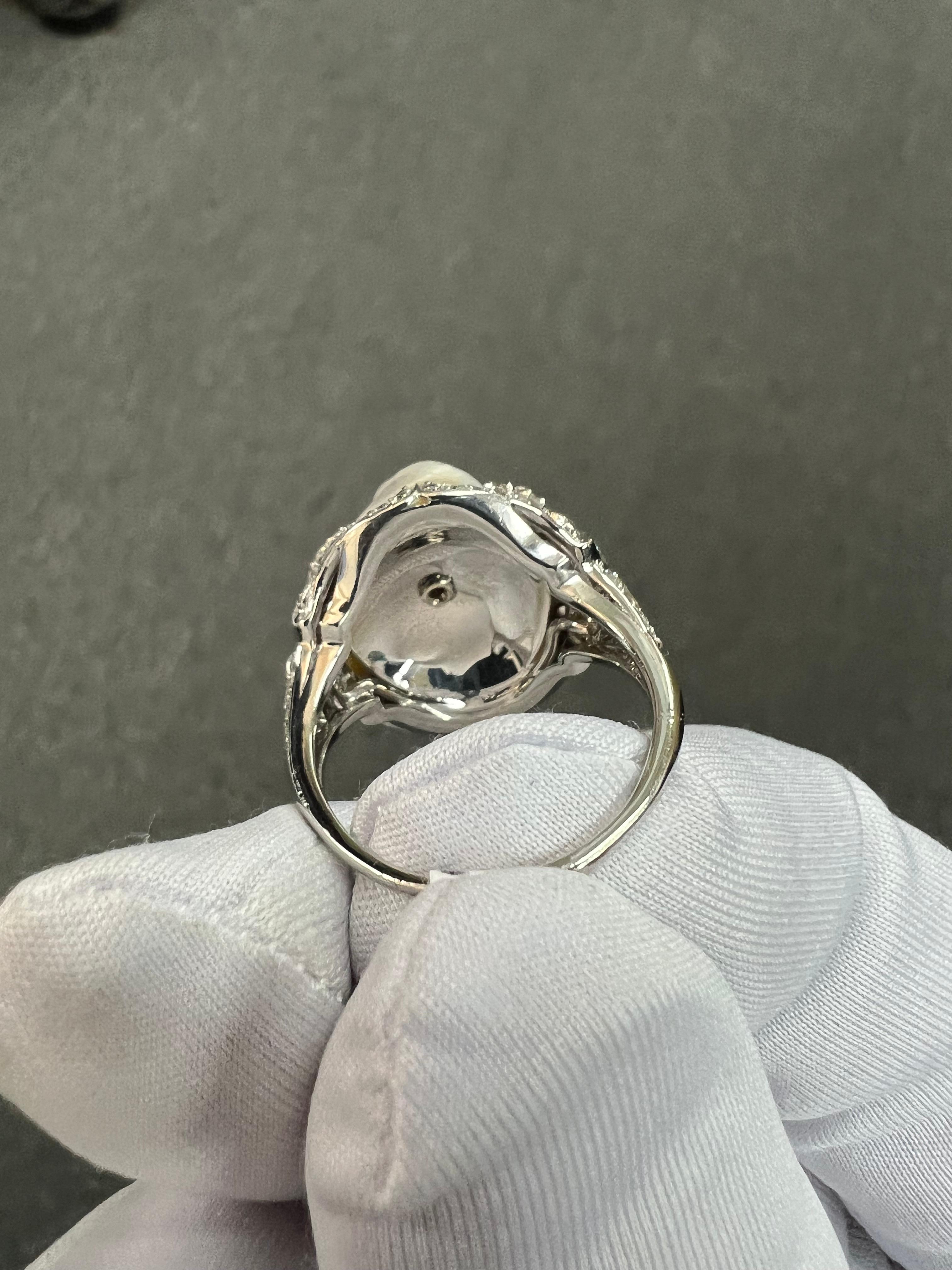 1930er Jahre Art Deco River Perle Diamant Platin Dinner Cocktail-Ring 11