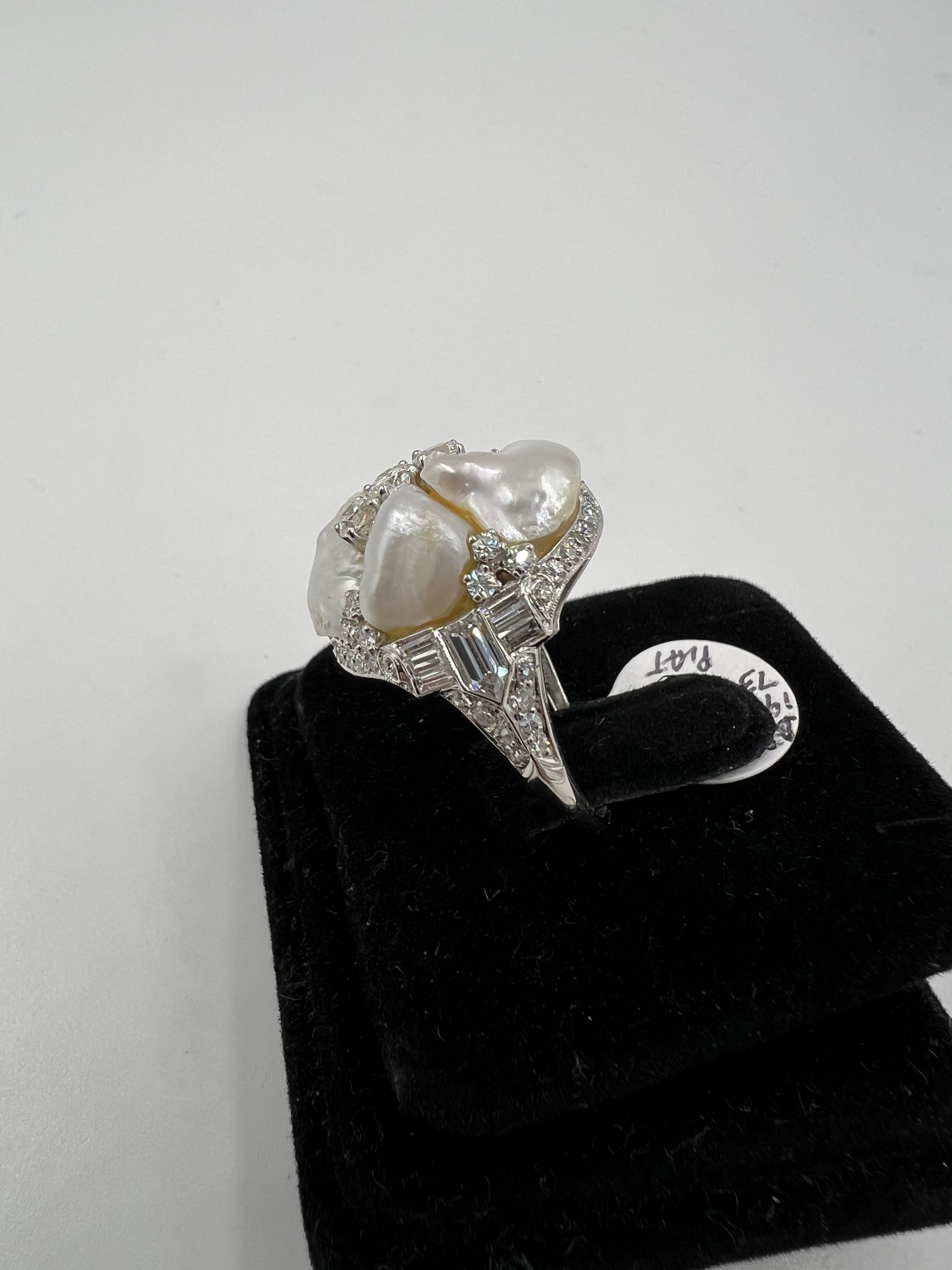 1930er Jahre Art Deco River Perle Diamant Platin Dinner Cocktail-Ring für Damen oder Herren