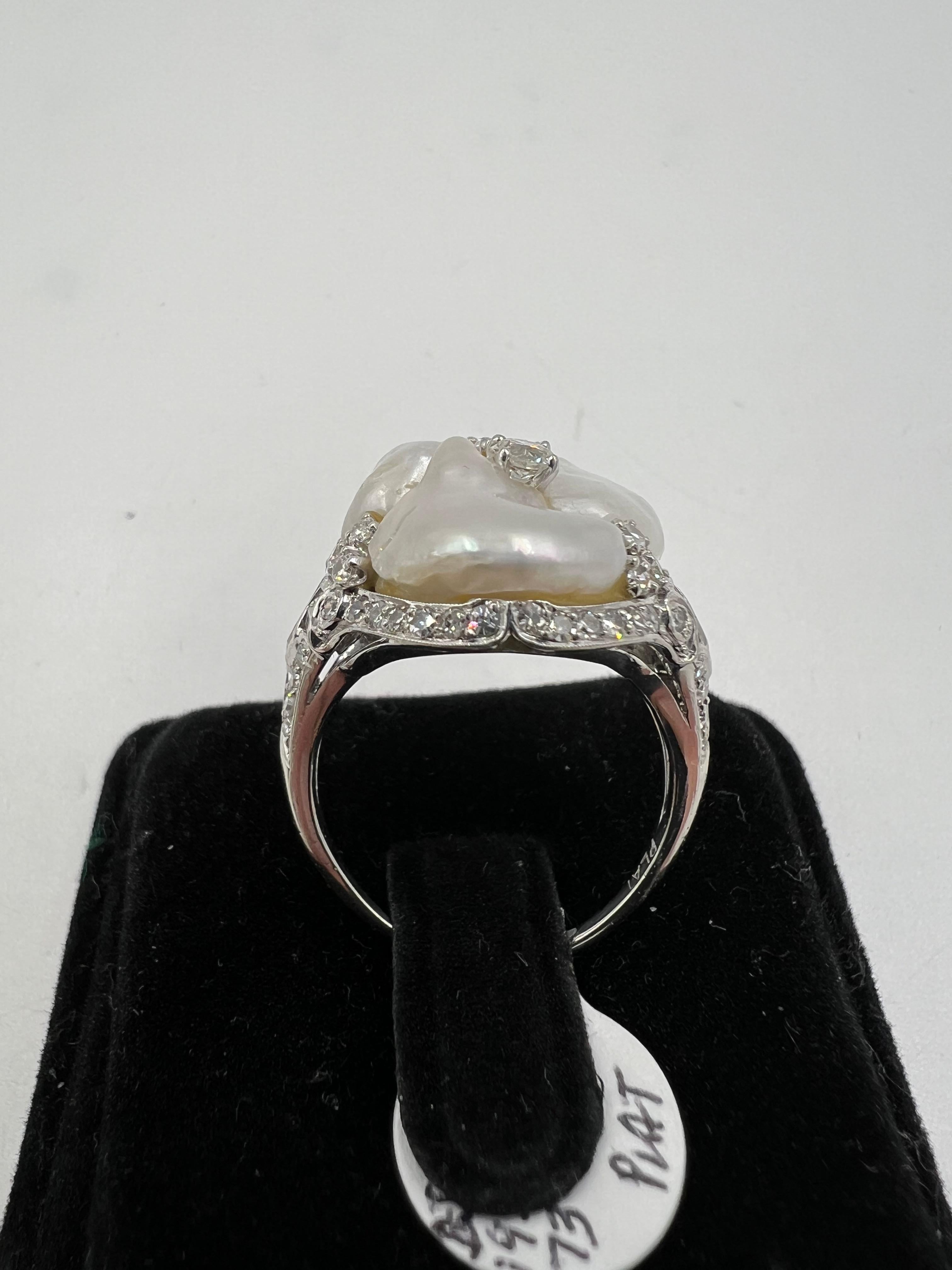 1930er Jahre Art Deco River Perle Diamant Platin Dinner Cocktail-Ring 1