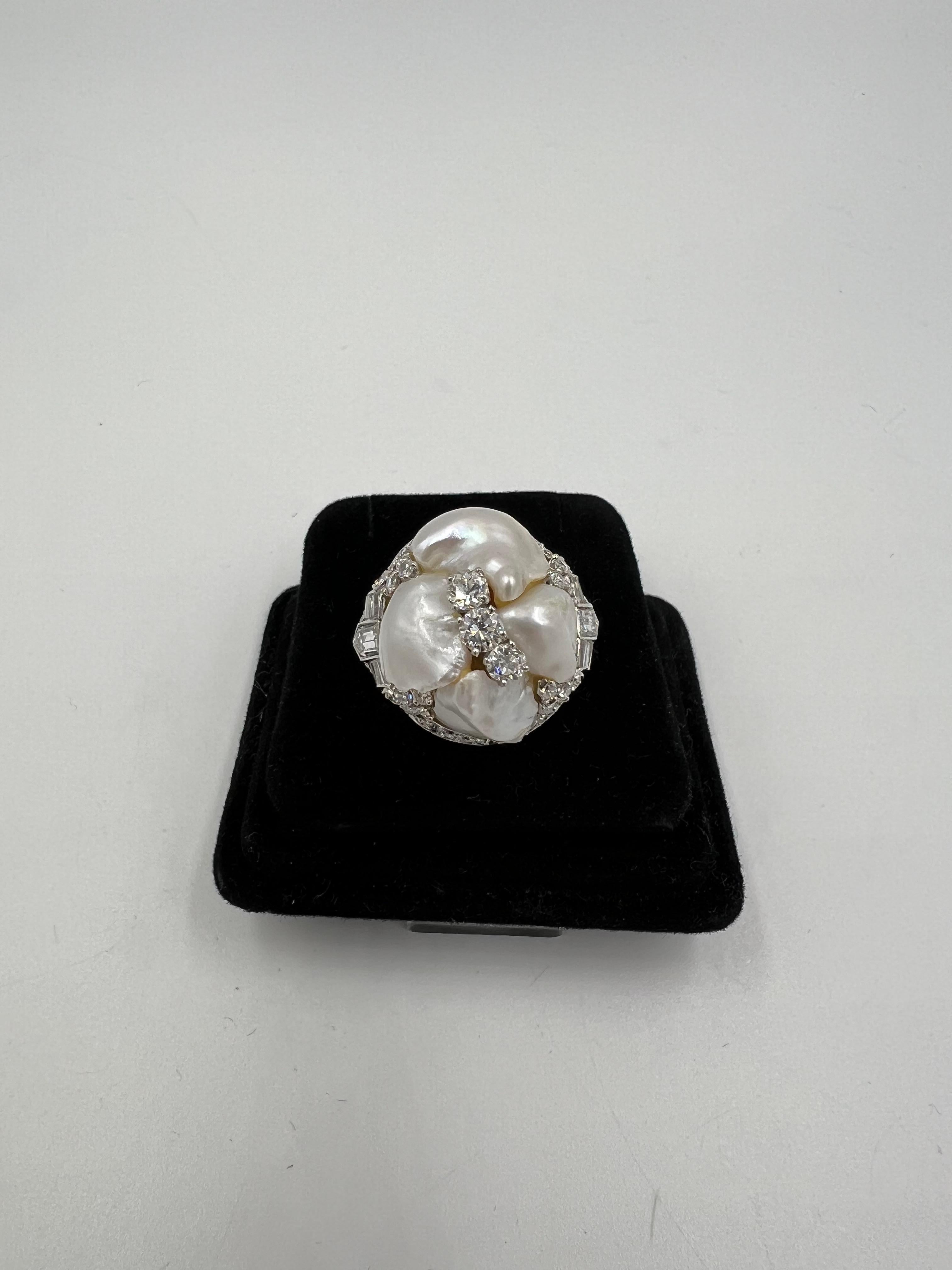 1930er Jahre Art Deco River Perle Diamant Platin Dinner Cocktail-Ring 3