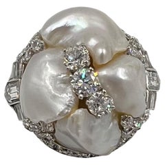 1930er Jahre Art Deco River Perle Diamant Platin Dinner Cocktail-Ring