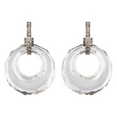 1930s Art Deco Rock Crystal Diamonds 18 Karat White Gold Dangle Earrings