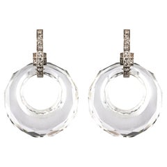 Pendientes Colgantes de Oro Blanco de 18 Kilates con Diamantes de Cristal de Roca Art Decó de los años 30