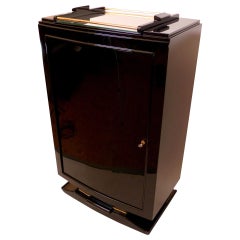 1930s Art Deco Rolex Bar Furniture in Black Lacquer with Tray and Revolving Door