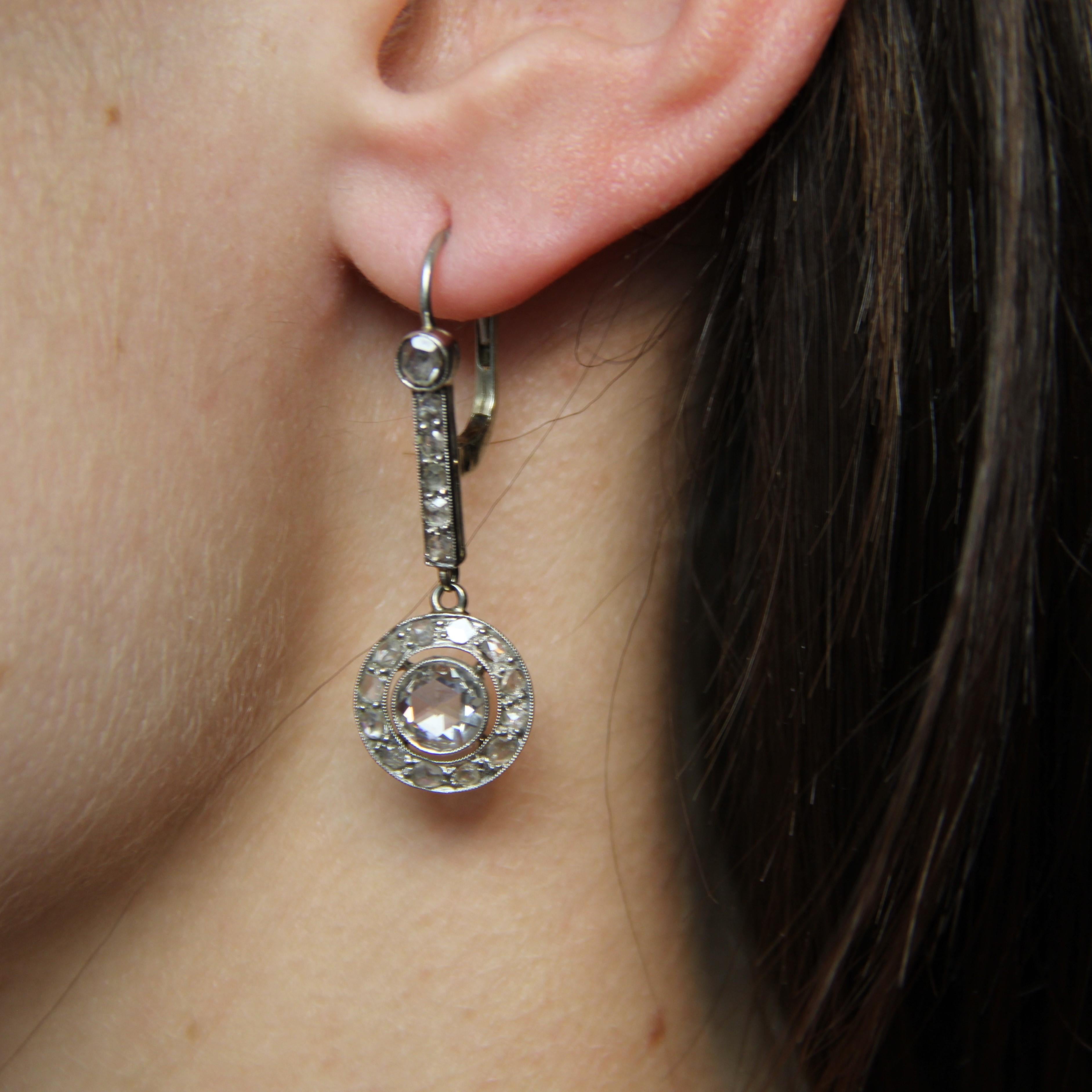 1930s Art Deco Rose cut Diamonds Platinum Dangle Earrings For Sale 5