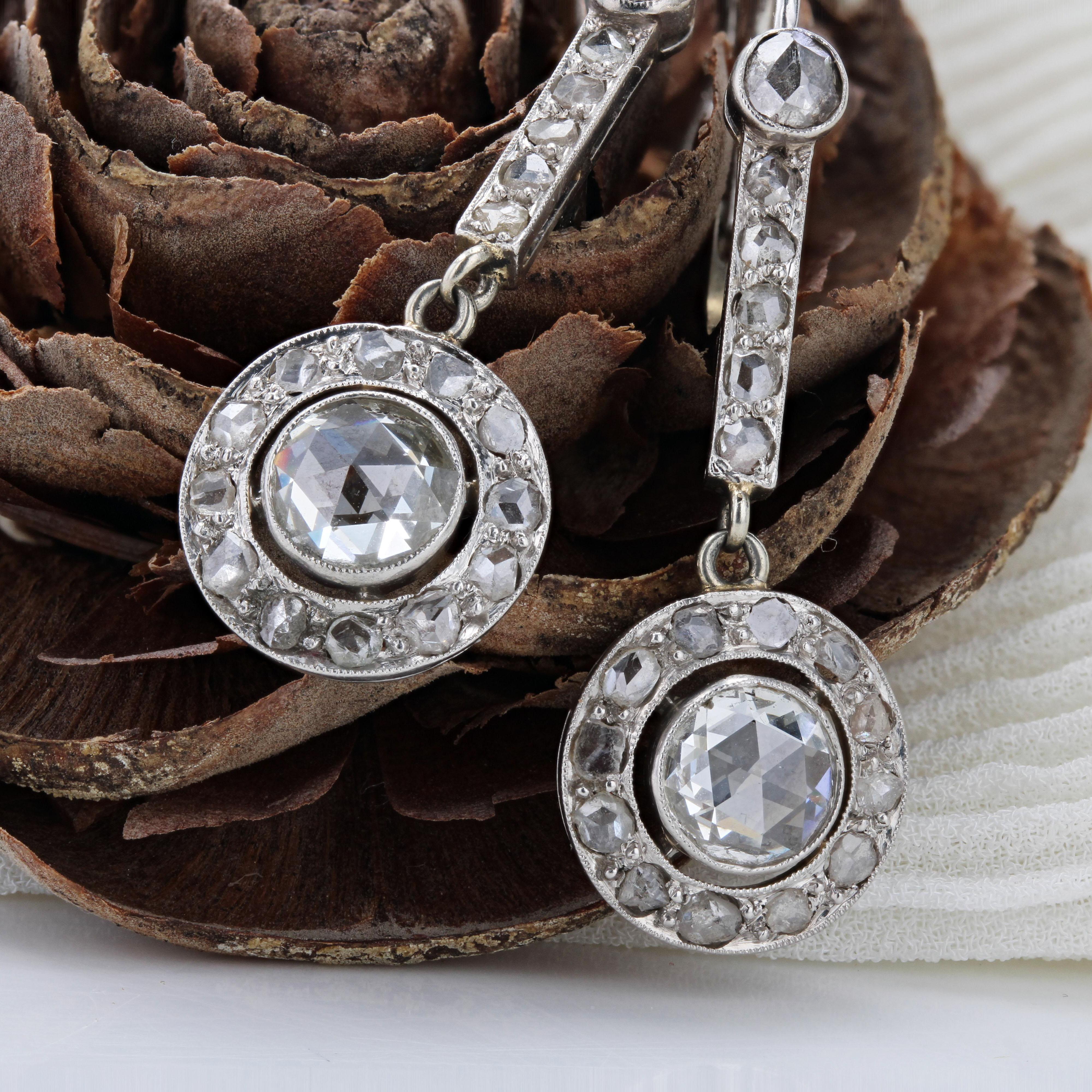 1930s Art Deco Rose cut Diamonds Platinum Dangle Earrings For Sale 7
