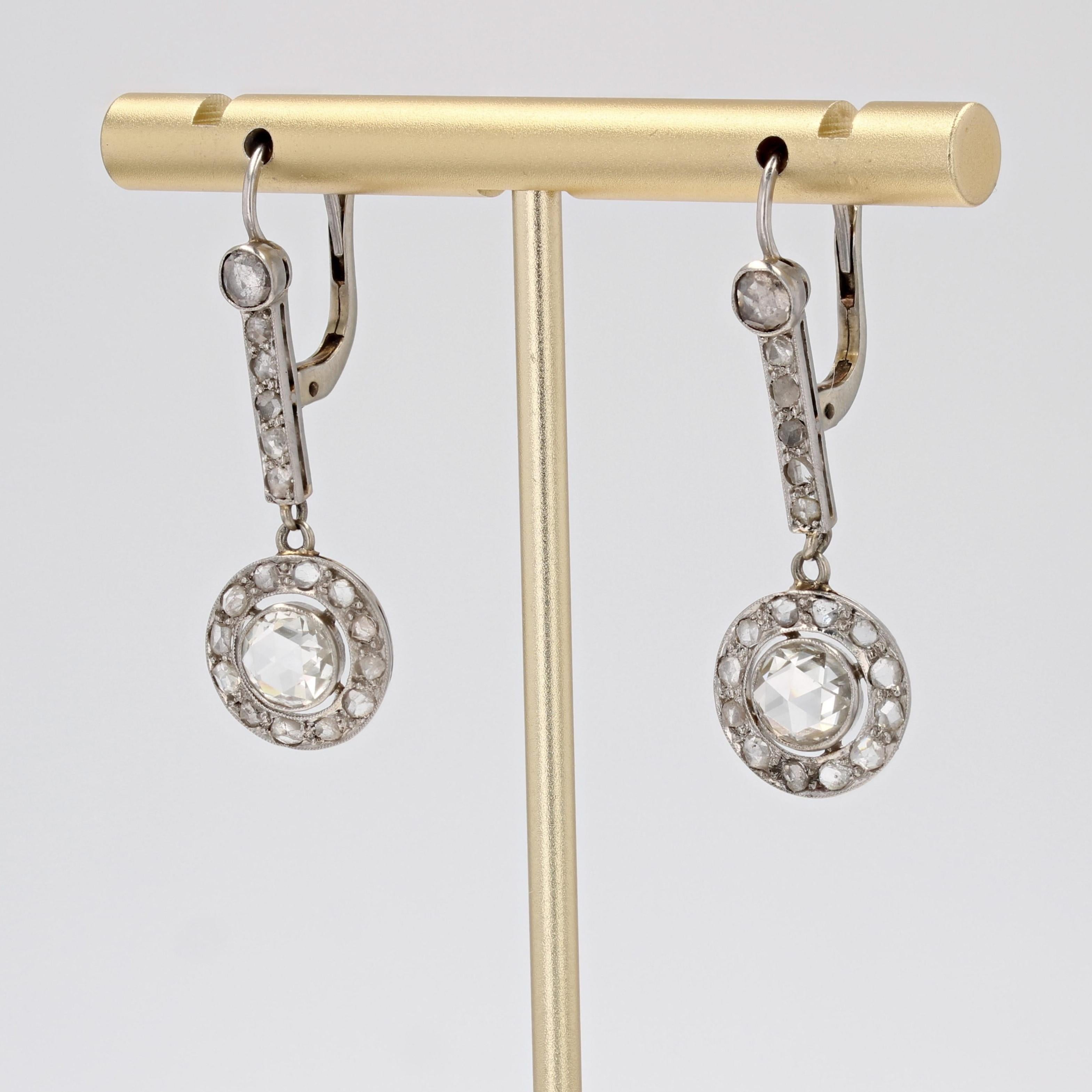 Women's 1930s Art Deco Rose cut Diamonds Platinum Dangle Earrings For Sale