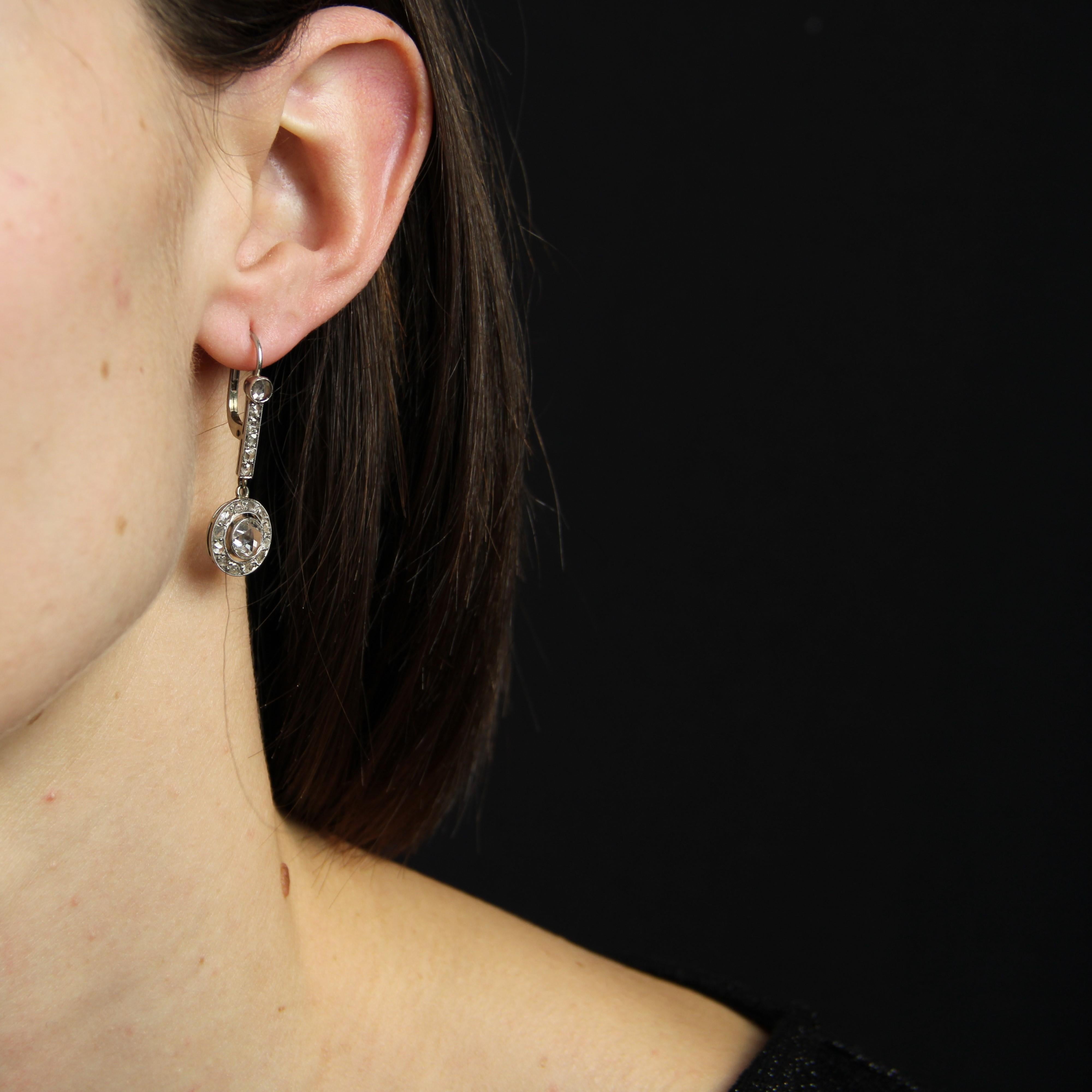 1930s Art Deco Rose cut Diamonds Platinum Dangle Earrings For Sale 4