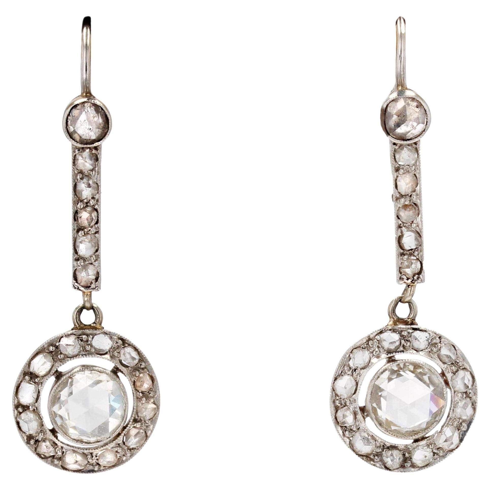 1930s Art Deco Rose cut Diamonds Platinum Dangle Earrings