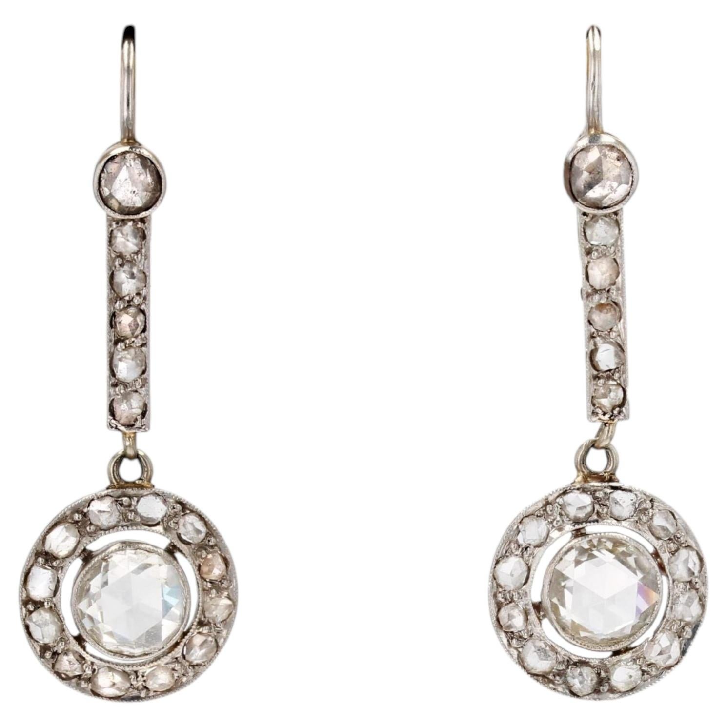 1930s Art Deco Rose cut Diamonds Platinum Dangle Earrings
