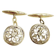 Vintage 1930s Art Deco Rose Cut Diamonds Platinum Yellow Gold Cufflinks