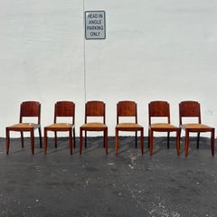 1930s Art Deco Rosewood Dining Chairs in Mustard Yellow Faux Leather, Set of 6