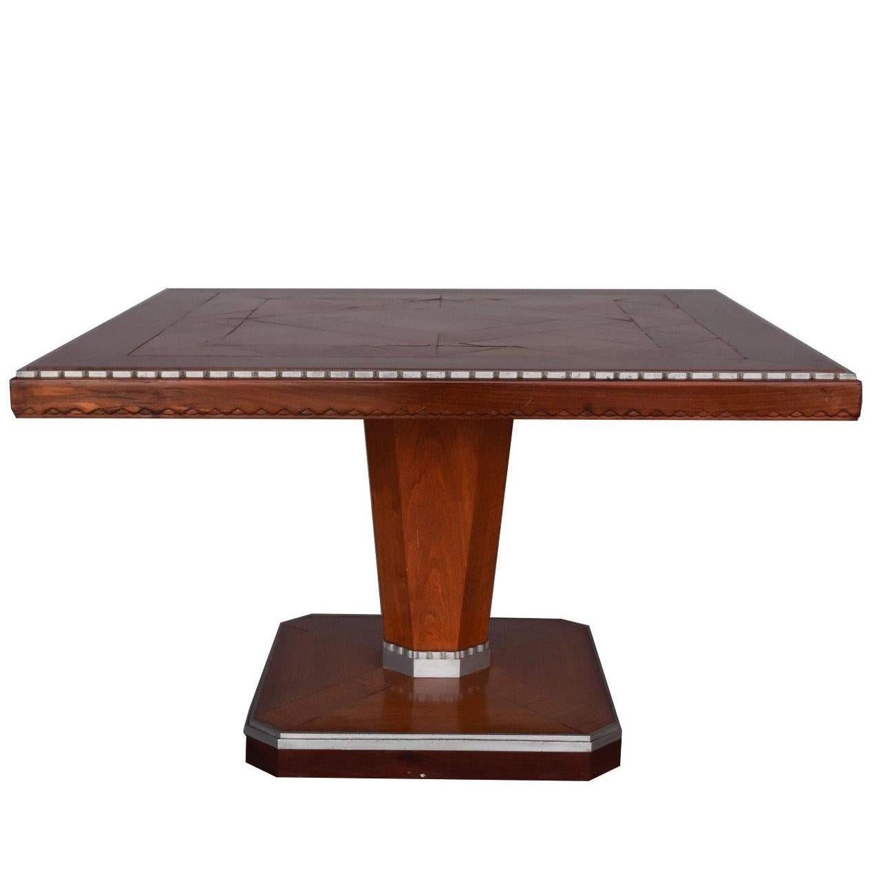 1930s Art Deco Rosewood Square Pedestal Table