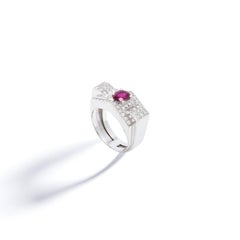 Art Deco Ruby Diamond Platinum Ring 1930S