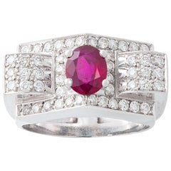 Art Deco Ruby and Diamond Platinum Ring 1930S