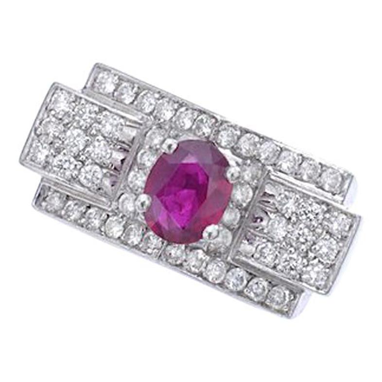 Art Deco Rubin-Diamant-Platin-Ring 1930er Jahre (Art déco) im Angebot