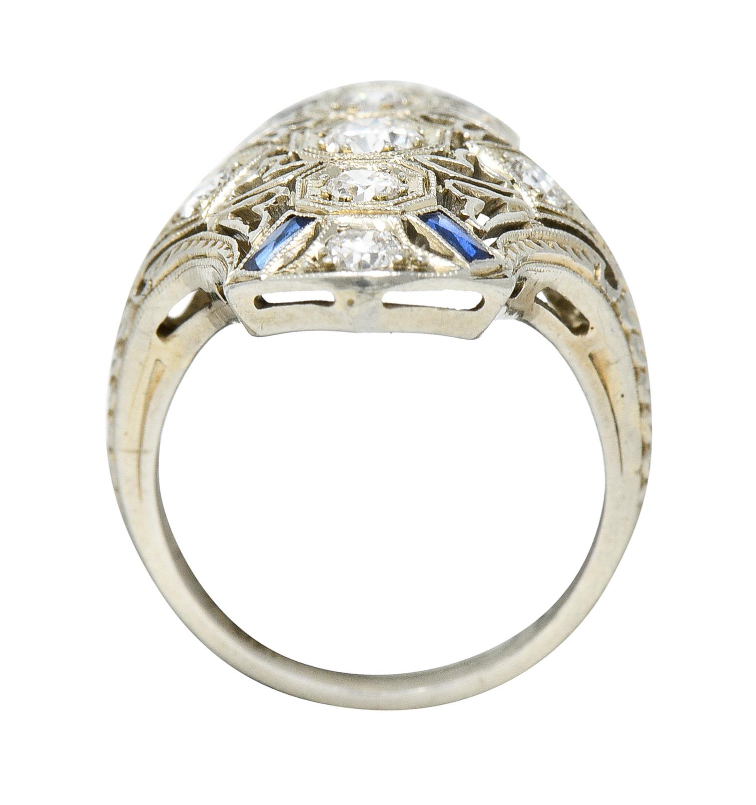 1930's Art Deco Sapphire Diamond 18 Karat White Gold Dinner Ring 3