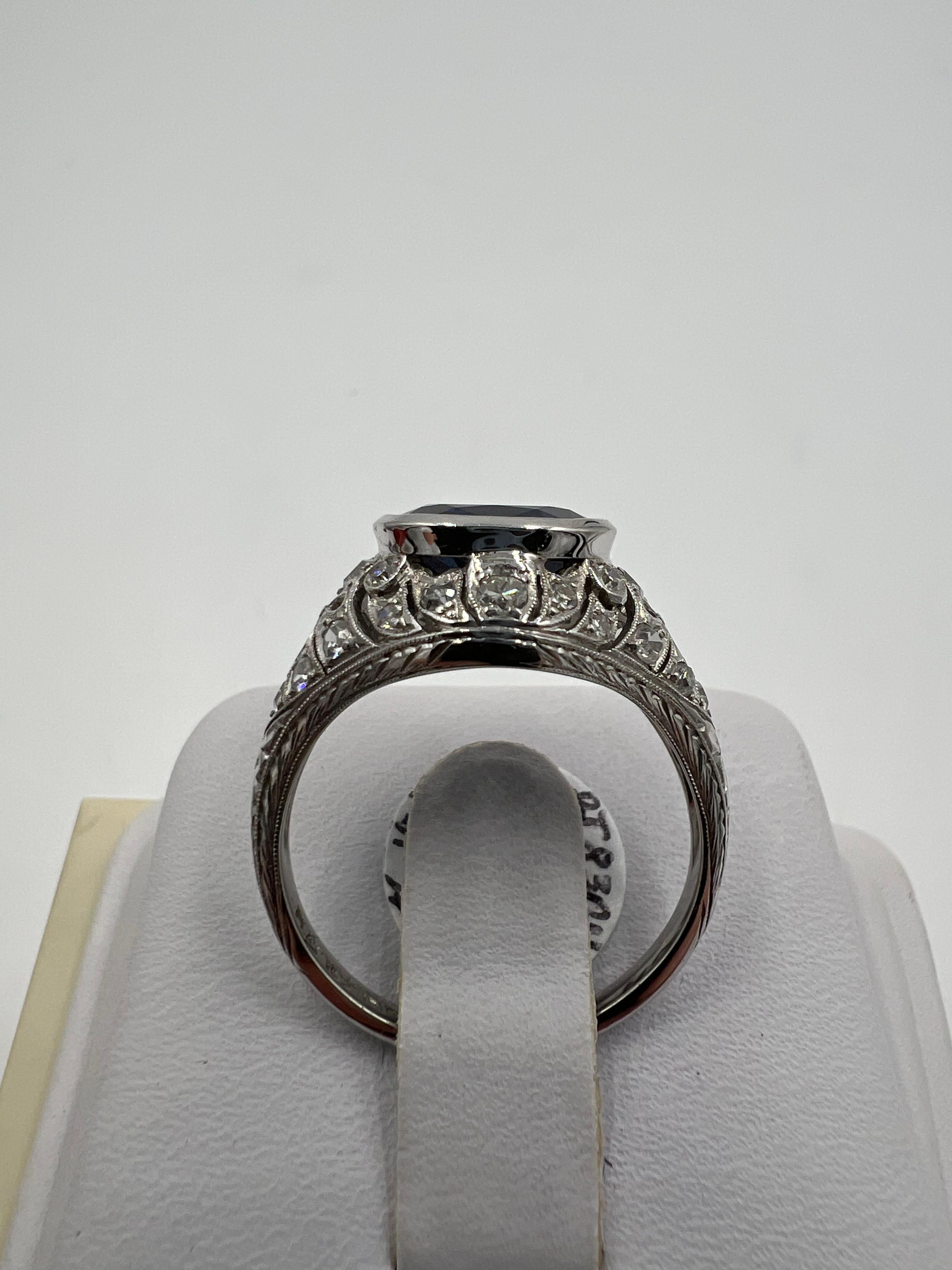 1930s Art Deco Sapphire Diamond Platinum Engagement Ring Size 8.5 For Sale 5