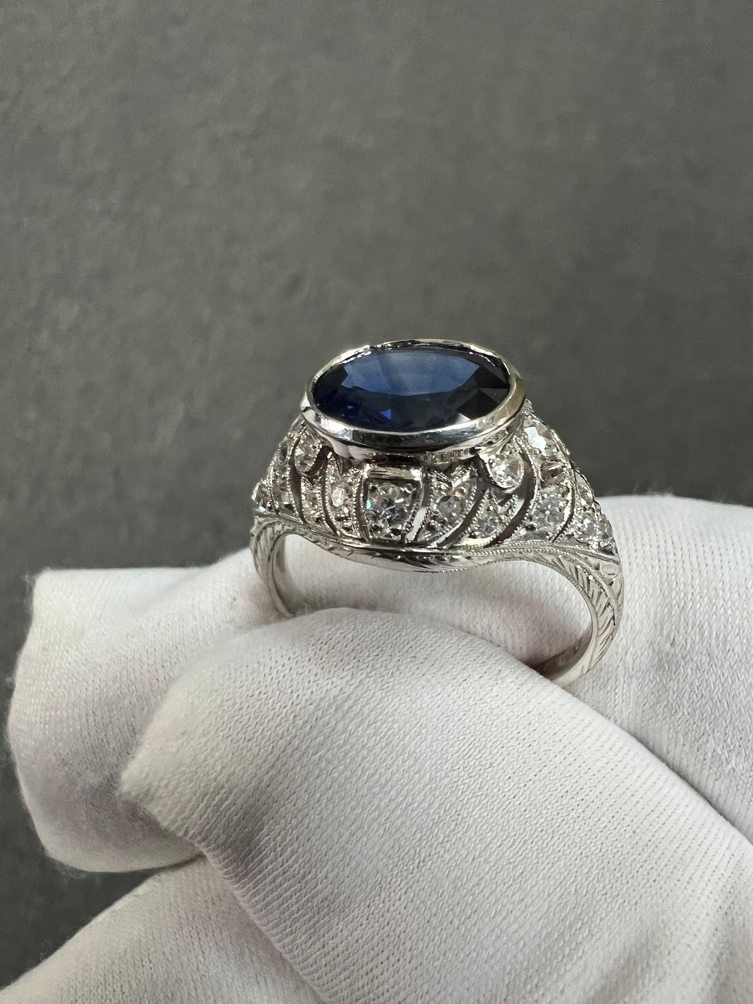 1930s Art Deco Sapphire Diamond Platinum Engagement Ring Size 8.5 For Sale 9