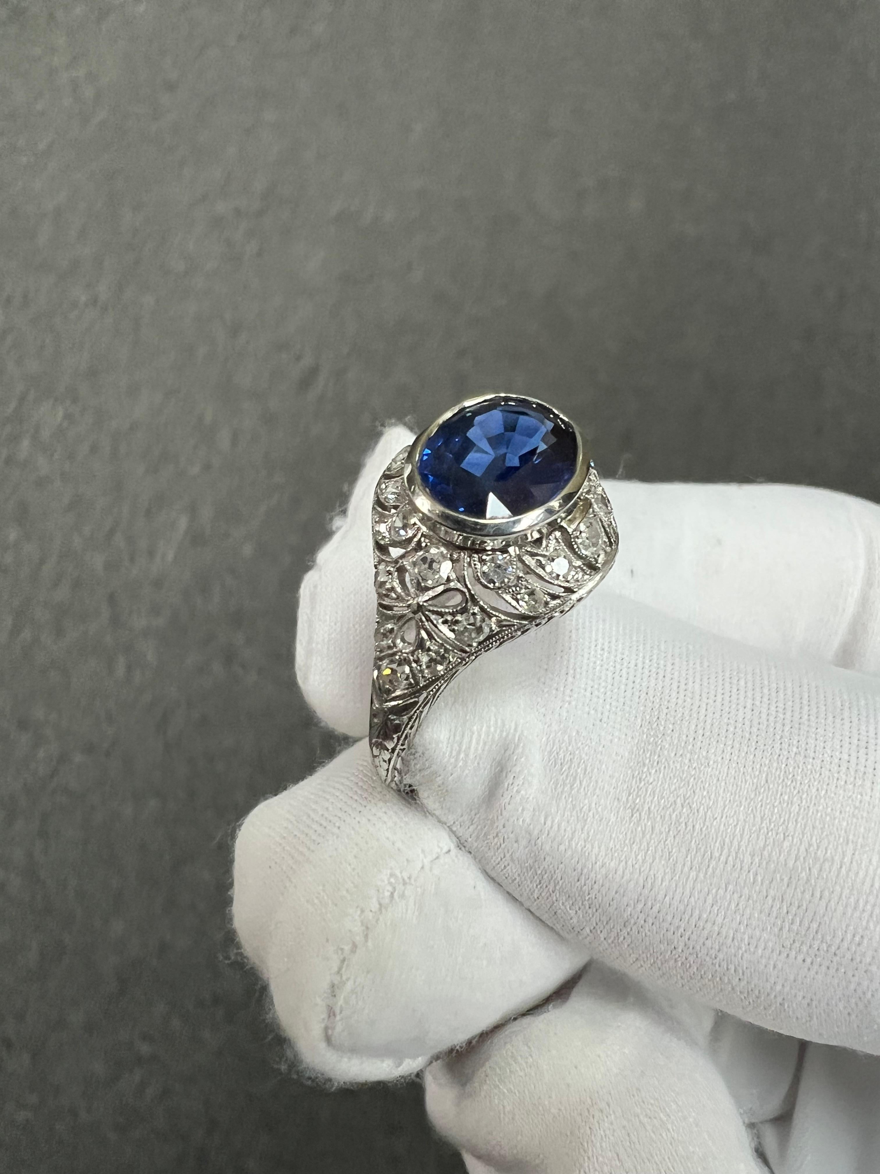 1930s Art Deco Sapphire Diamond Platinum Engagement Ring Size 8.5 For Sale 10