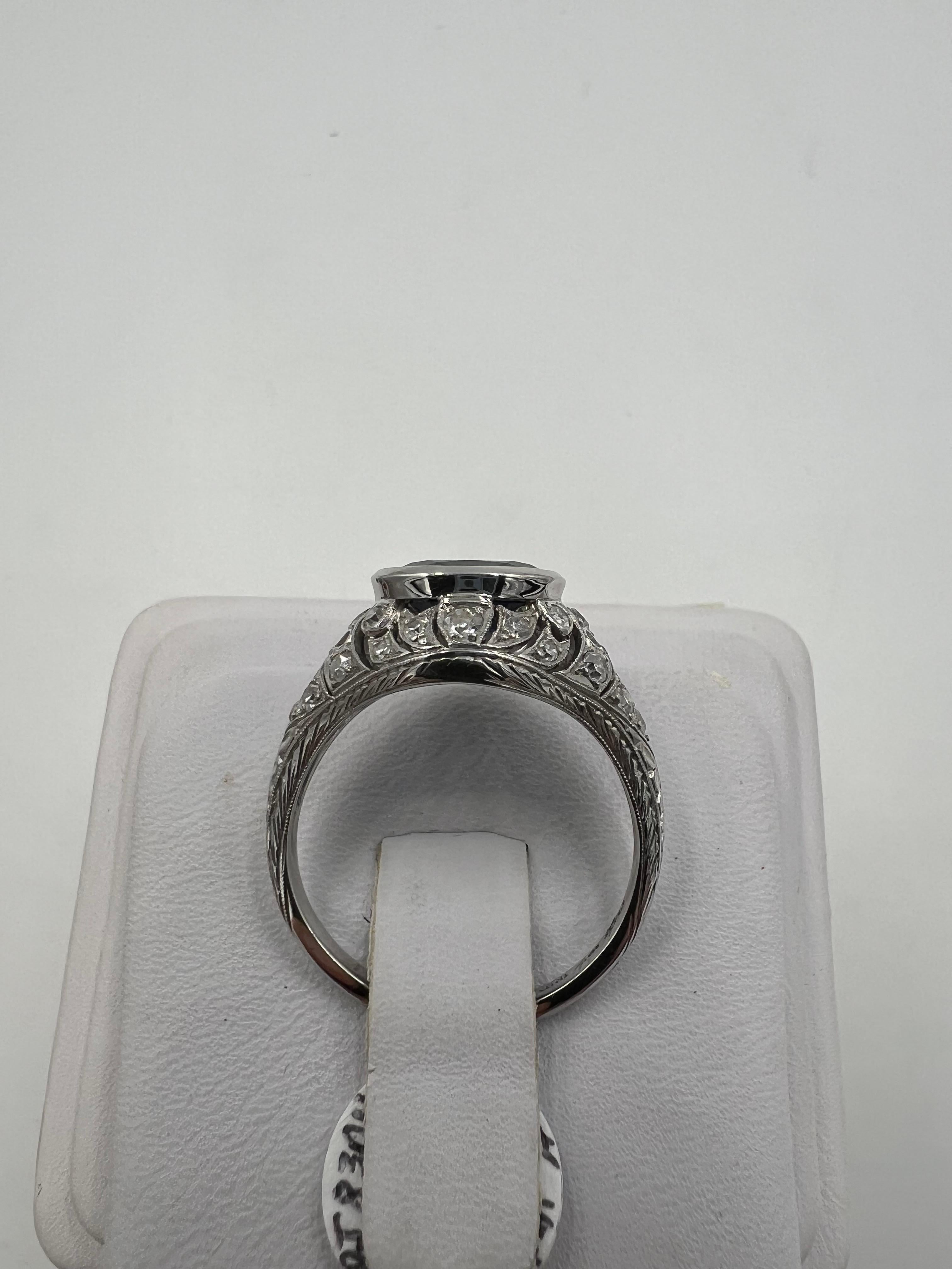 1930s Art Deco Sapphire Diamond Platinum Engagement Ring Size 8.5 For Sale 4