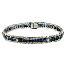 Vintage 1930s Art Deco Sapphire Diamond Platinum Link Bracelet