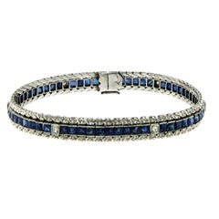 1930s Art Deco Sapphire Diamond Platinum Link Bracelet