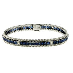 1930s Art Deco Sapphire Diamond Platinum Link Bracelet