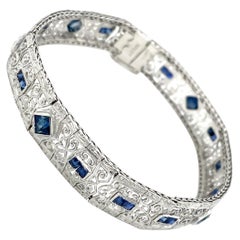 Vintage 1930s Art Deco Sapphire Engraved Bracelet