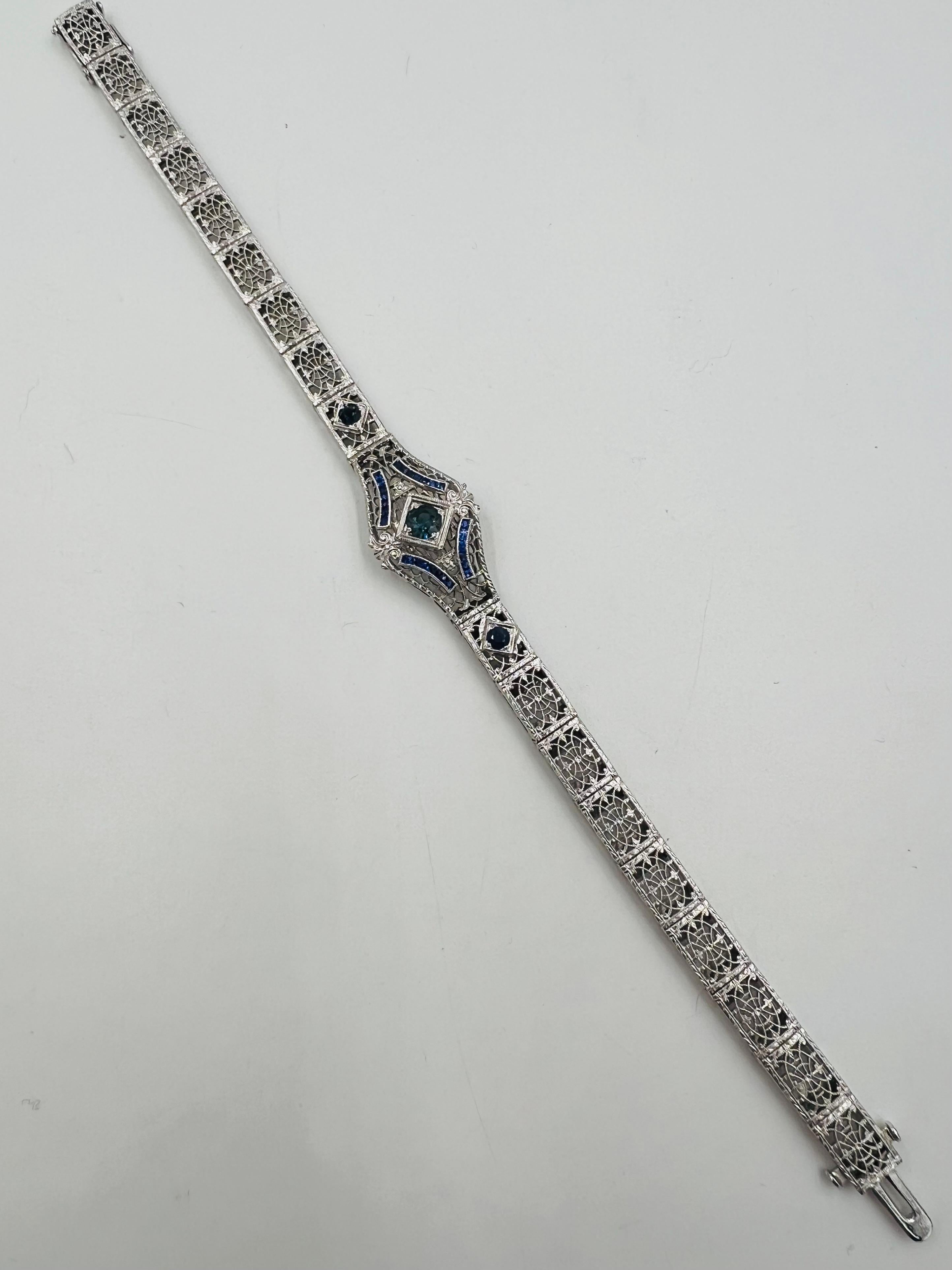 1930s Art Deco Sapphire Filigree White Gold Bracelet 6