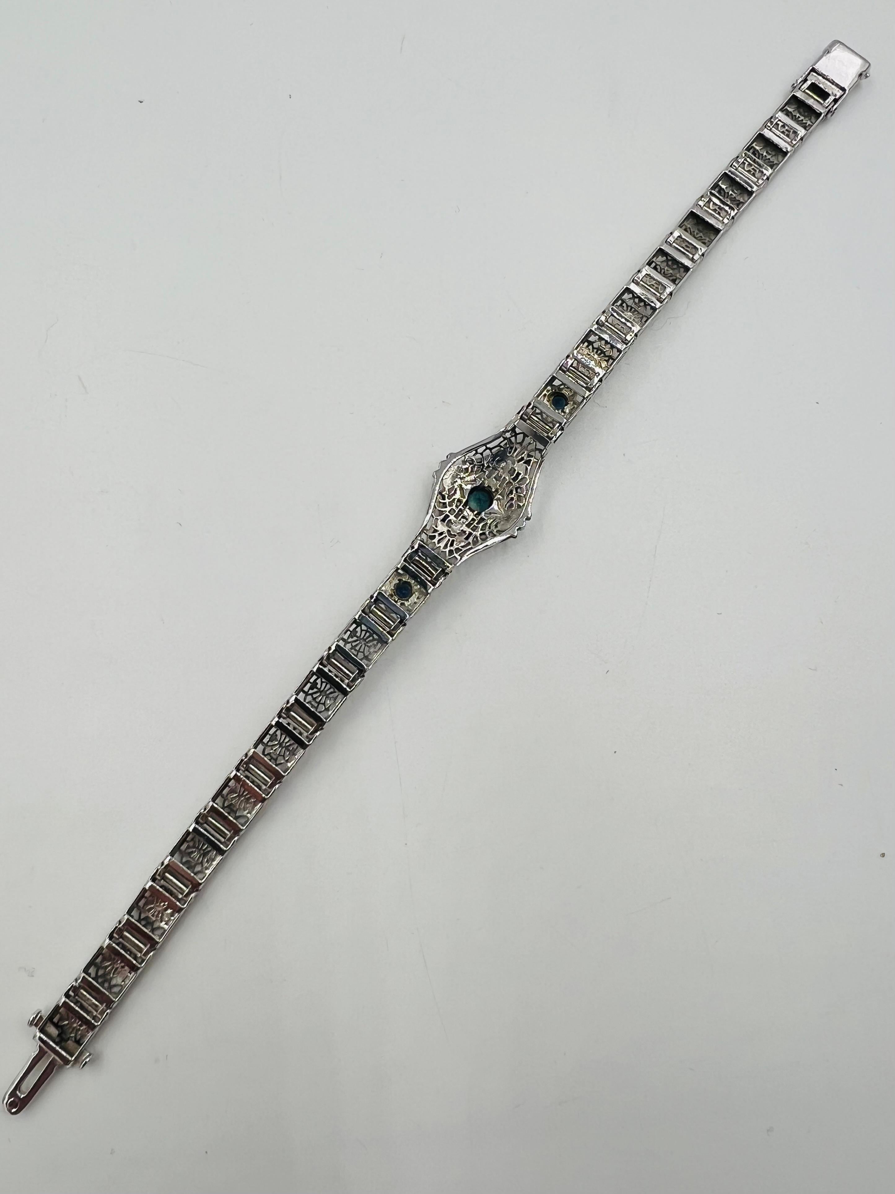 1930s Art Deco Sapphire Filigree White Gold Bracelet 7