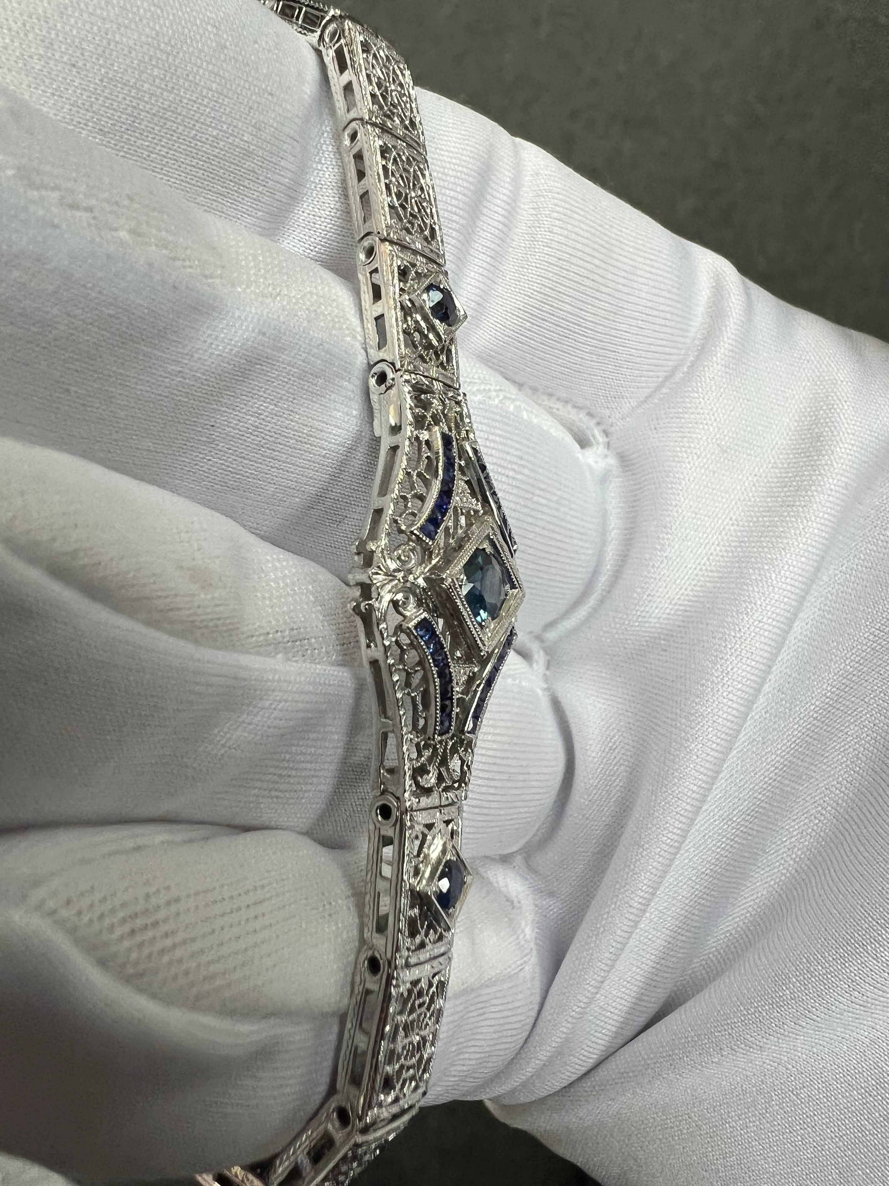 1930s Art Deco Sapphire Filigree White Gold Bracelet 9