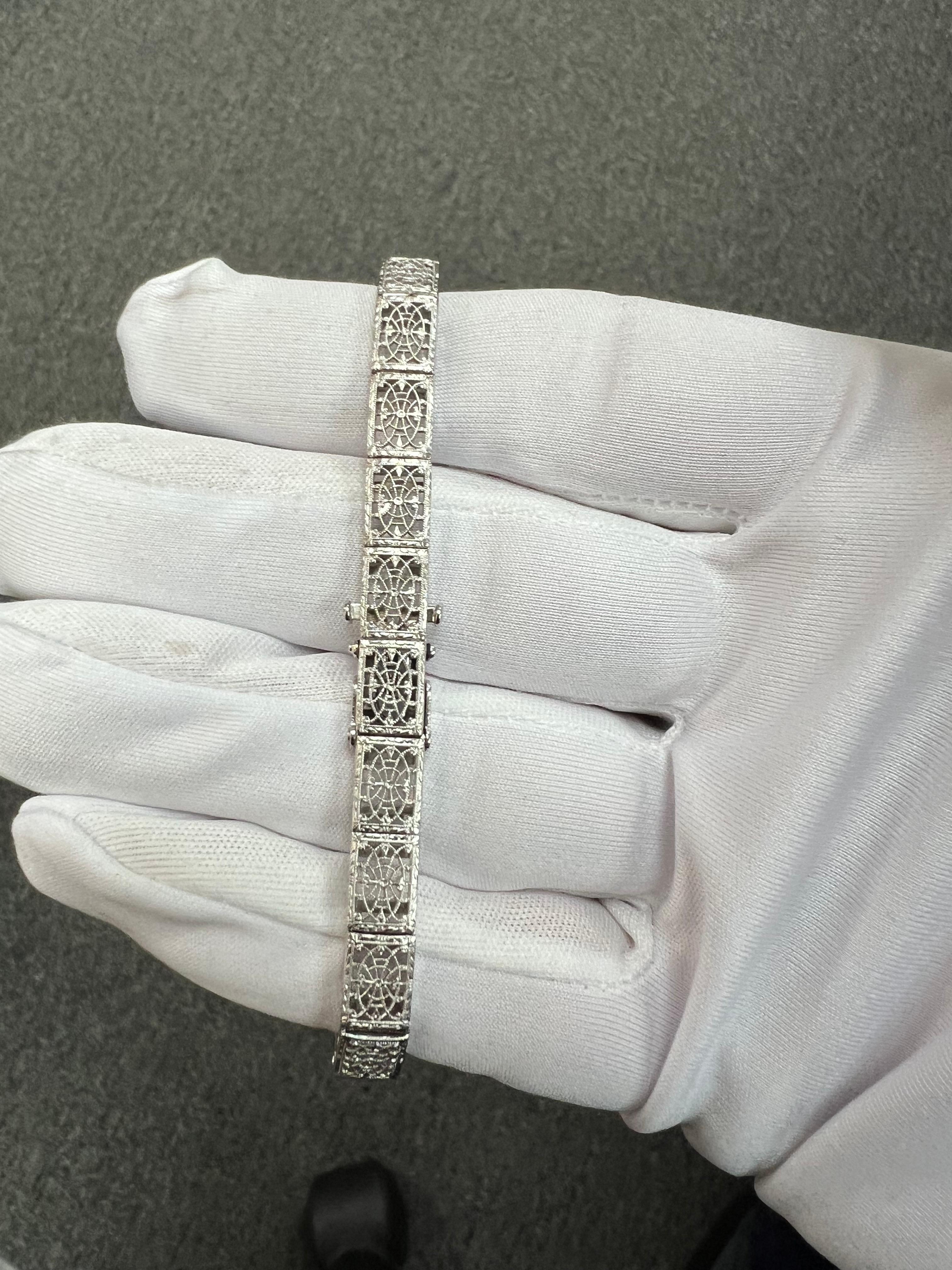 1930s Art Deco Sapphire Filigree White Gold Bracelet 10